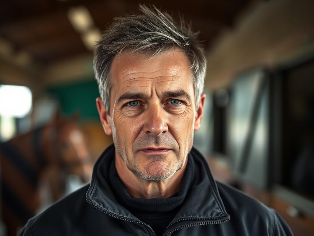 Portrait de Patrice Cottier entraineur courses obstacle dans son écurie à Calas Portrait de Patrice Cottier entraineur courses obstacle dans son écurie à Calas