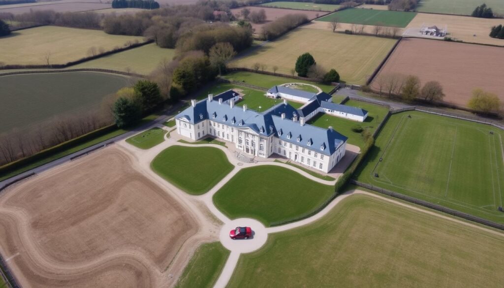 Vue aérienne du Haras de Bouttemont créé par Philippe Allaire pour ses chevaux de Trot Vue aérienne du Haras de Bouttemont créé par Philippe Allaire pour ses chevaux de Trot