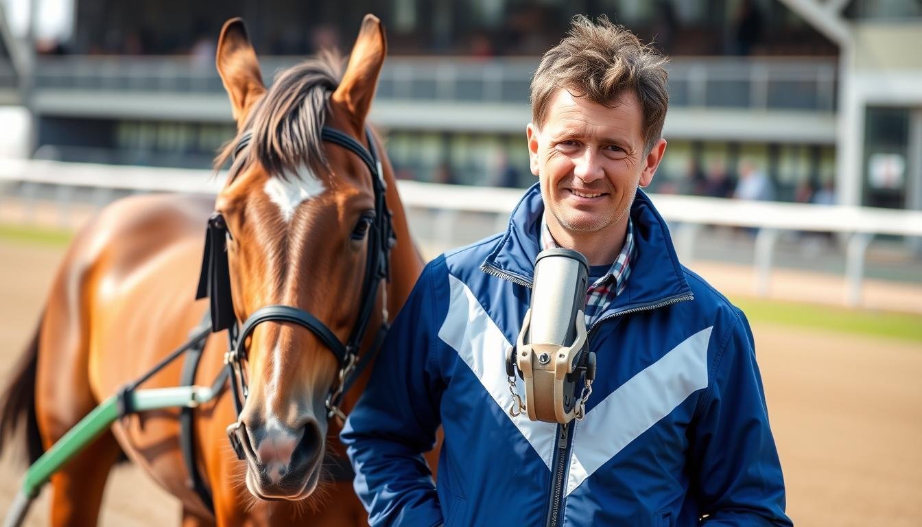Yannick Desmet avec un de ses chevaux de Trot lors d'une course à Paris-Vincennes